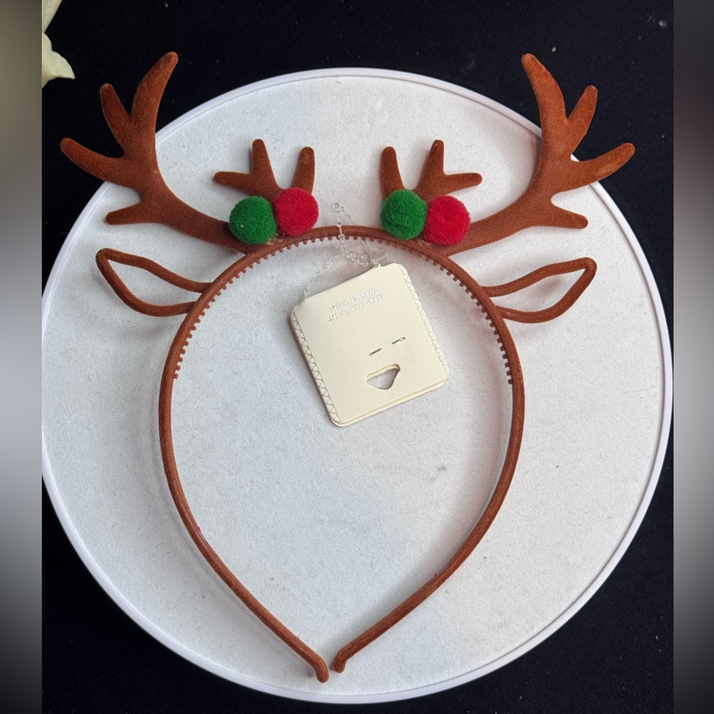 Mint Reindeer Festive Holiday Headband Brown
